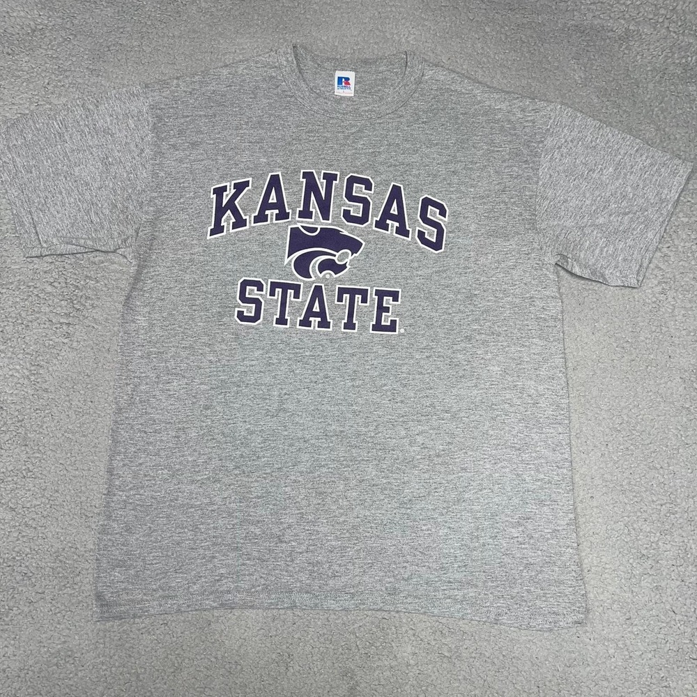 VTG Russell Athletic Kansas State Wildcats T Shirt Men's‎ Sz L Gray NCAA Tee 90s